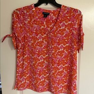 Donna Ricco Vibrant Floral Blouse - Pink and Orange